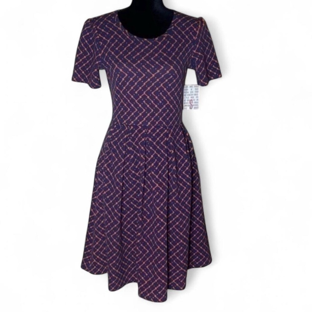 LulaRoe Amelia Fit & Flare Dress Rough Diamond Burgundy Dress NWT Size Small